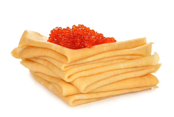 Panquecas com caviar vermelho — Fotografia de Stock