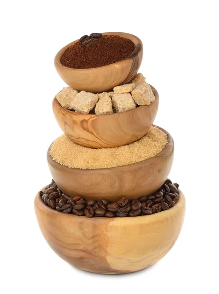 Koffie en bruine suiker — Stockfoto