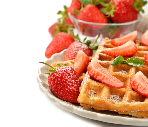 Belgian waffles with strawberries — Stock Photo, Image