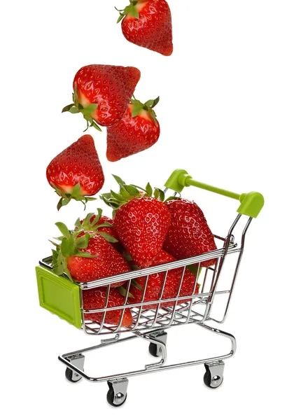 Strawberries in a metal basket — Stock Photo, Image