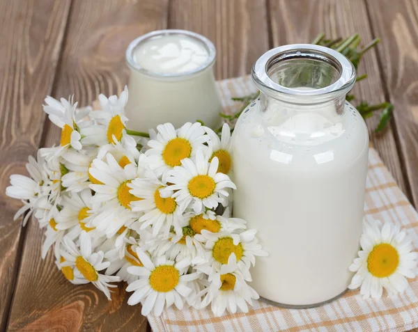Mléko, jogurt a Heřmánek — Stock fotografie