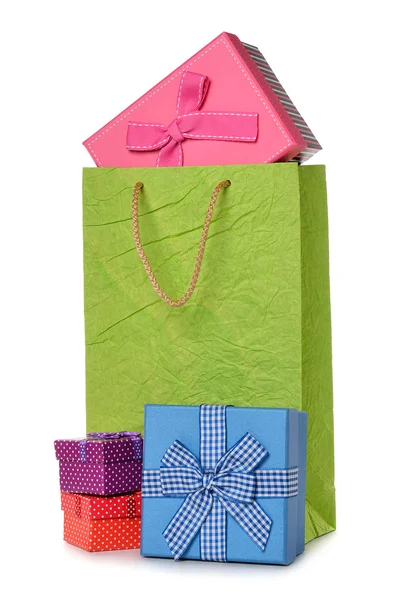 Bolsa y cajas de papel verde —  Fotos de Stock