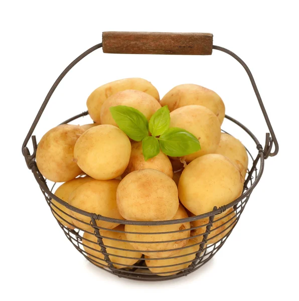 Patatas crudas en una cesta —  Fotos de Stock