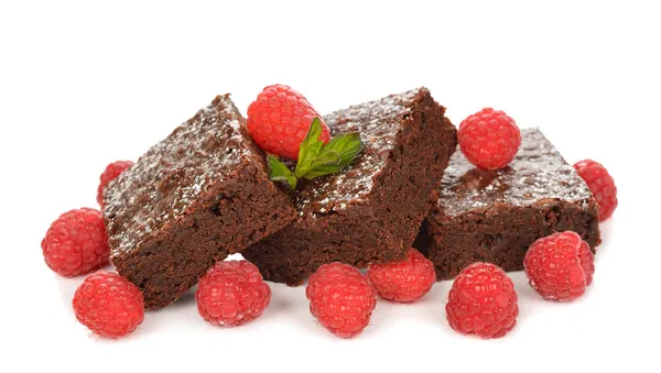 Chocolate brownies with raspberries — Stock Photo, Image