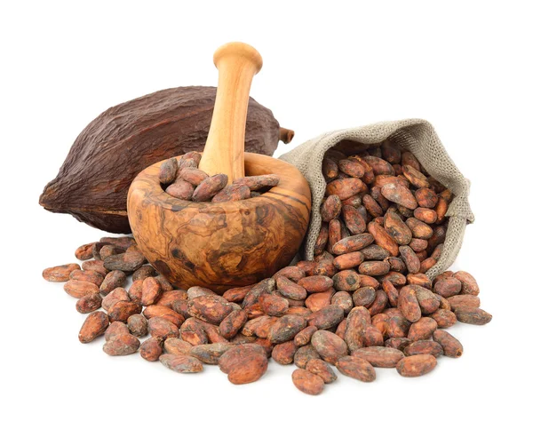 Frijoles de cacao en una bolsa —  Fotos de Stock