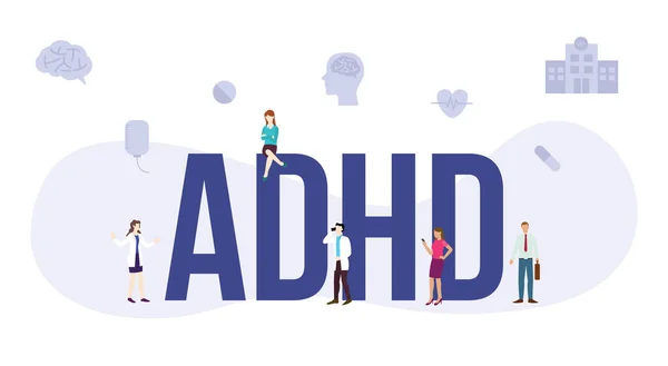 Adhd Disease Health Concept Big Word Text People Modern Flat — Stok Vektör