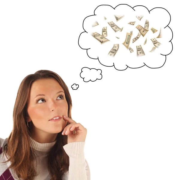 Girl dreaming about money (dollar — Stock Photo, Image