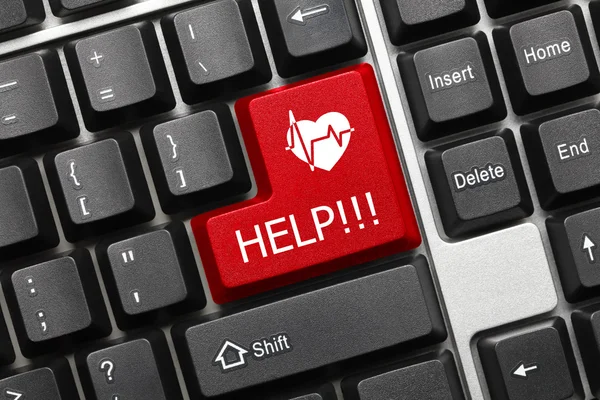 Conceptual keyboard - Help (red key with heart symbol) — Stock Photo, Image