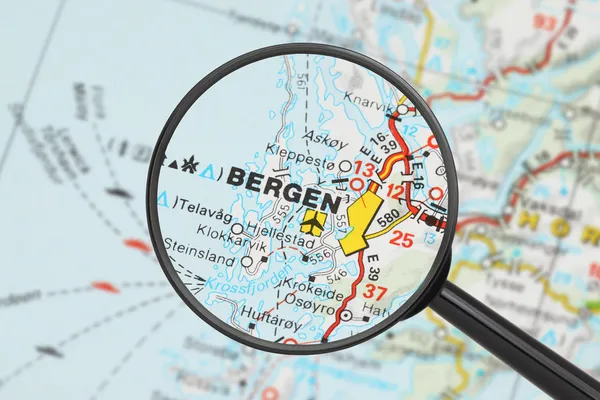 Destinazione - Bergen (con lente d'ingrandimento ) — Foto Stock