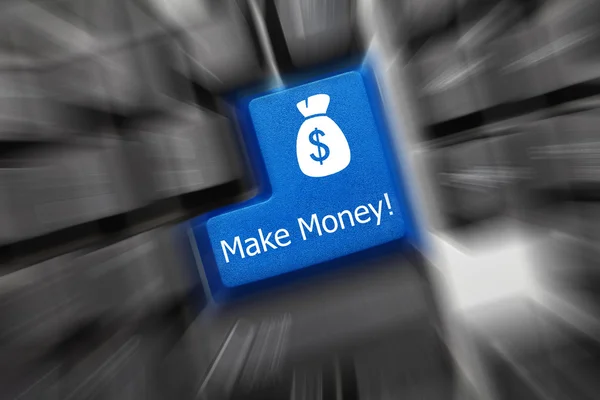 Conceptual keyboard - Make Money (blue key). Zoom effect — Stock Photo, Image