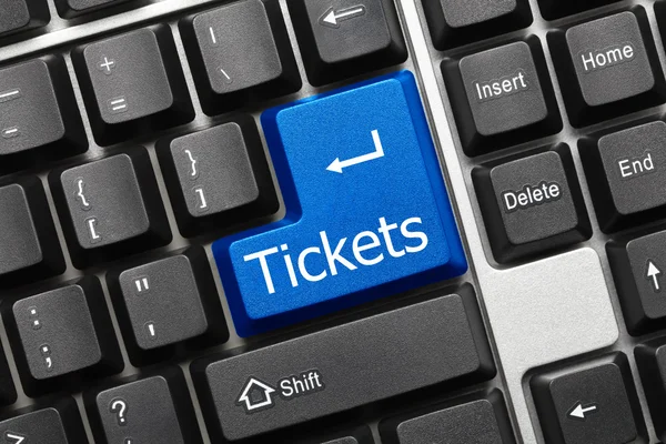 Konzeptionelle Tastatur - Tickets (blaue Taste) — Stockfoto