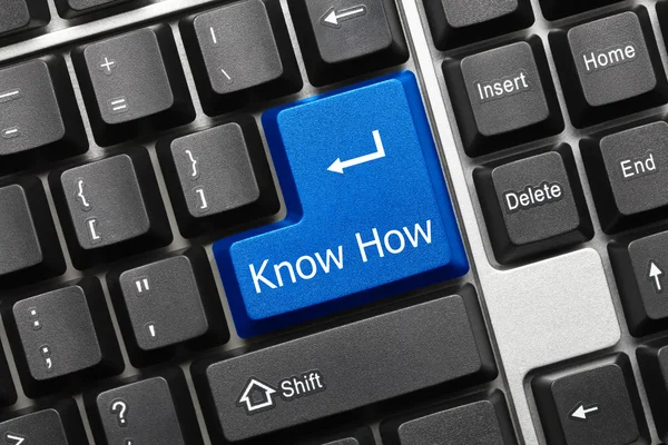 Konceptuální klávesnice - vědět jak (modrý klíč) — Stock fotografie