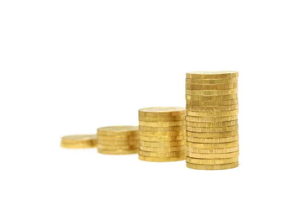 Stacks of gold coins (isolated) — Stock Photo, Image