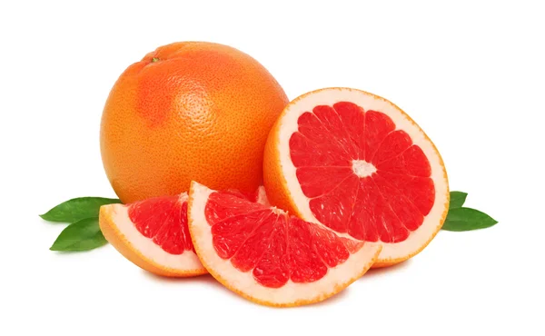 Reife Grapefruits mit Blättern (isoliert) — Stockfoto