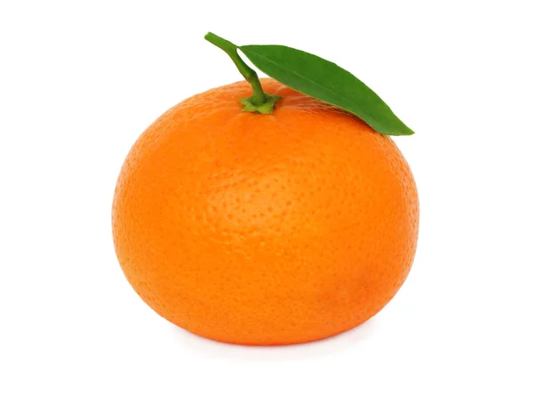 Один спелый мандарин с листом (изолирован ) — стоковое фото