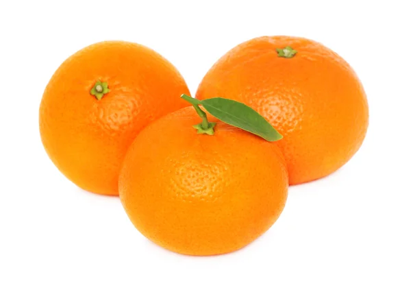 Три спелых мандарина на белом фоне — стоковое фото