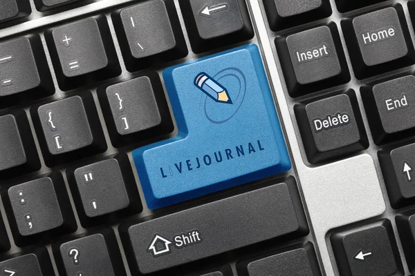Conceptuele toetsenbord - Livejournal (blauwe toets met logo) — Stockfoto
