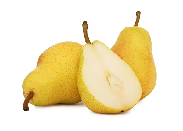 Twee geheel en een helft geel peren (geïsoleerd) — Stockfoto