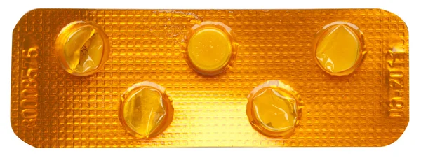 Embalagem de comprimidos isolados em branco — Fotografia de Stock