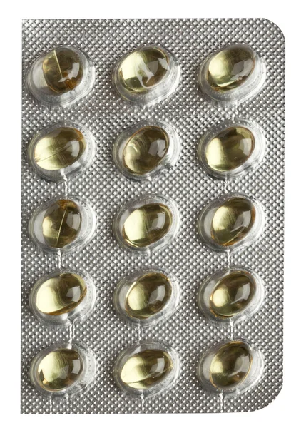 Piller i blister isolerad på vit bakgrund — Stockfoto