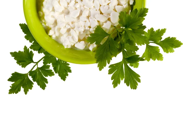 Bowl with fresh cottage cheese — Stock Photo, Image