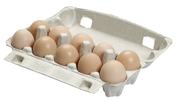 Plateau d'œufs isolé sur fond blanc — Photo