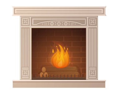 Çizgi film tarzında yanan şömine..