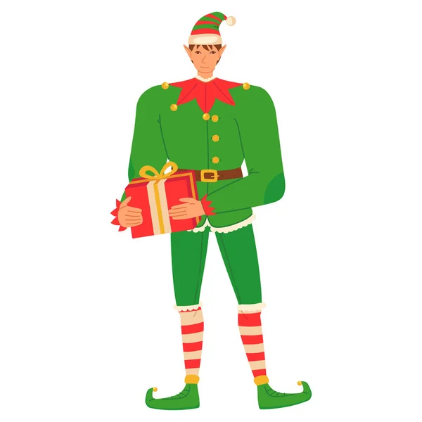 Weihnachtselfen schenken im flachen Cartoon-Stil. — Stockvektor