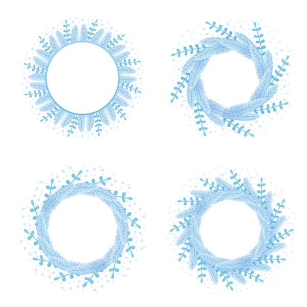 Conjunto de marcos de navidad de plata año nuevo decoración rama de nieve abeto en estilo de dibujos animados — Archivo Imágenes Vectoriales