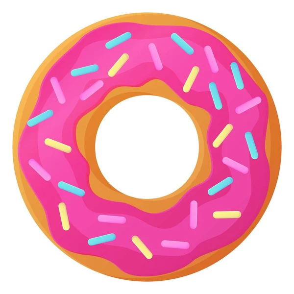 Donut brilhante com esmalte rosa e polvilhas. Nenhum símbolo de dia de dieta, comida não saudável, fast food doce, lanche de açúcar, conceito de calorias extras. Ilustração do vetor de estoque isolado no fundo branco em —  Vetores de Stock