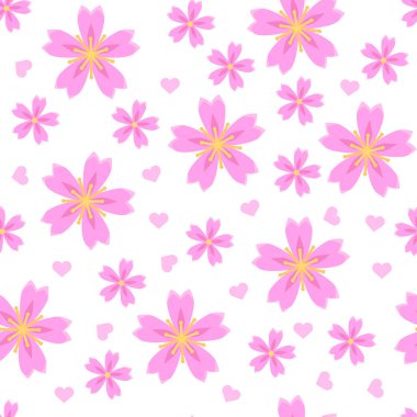Sakura çiçeğinin pürüzsüz deseni. Japon kiraz izi. Düz çizgi film tarzında romantik bahar çiçekleri..