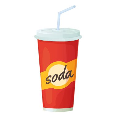 Kırmızı plastik bardakta kola soda. Fast food, soğuk yaz içeceği konsepti. Stok vektör illüstrasyonu beyaz arkaplan üzerinde izole edilmiş çizgi film gerçekçi biçimi beyaz arkaplan izole