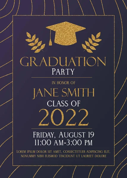 Koyu renk altın parıltılı mezuniyet partisi 2022 davetiye kartı..