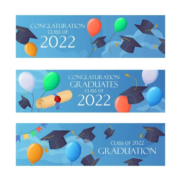 Mezuniyet partisi davetiyesi 2022 komik pankart seti. Balonlu gökyüzü.
