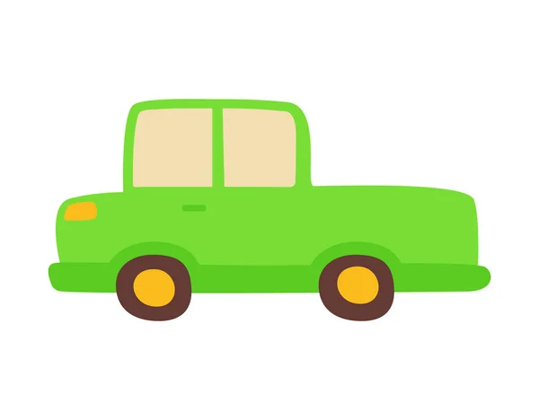 Cute Green Children Toy Car Illustration Isolated White Flat Cartoon — 스톡 벡터