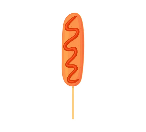 American Corn Dog Ketchup Sauce Street Food Fastfood Concept Illustration - Stok Vektor