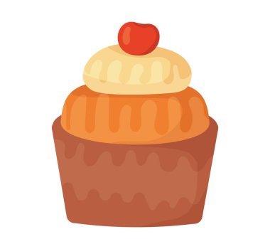 Fall pumpkin Cupcake. Homemade food concept. Stock vector iillustration isolated on white background in flat cartoon style.