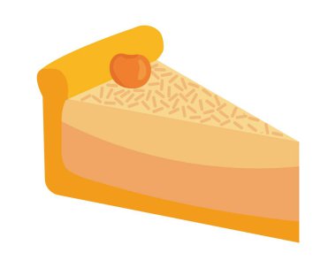 A slice of autumn pie with whipped cream and cherry. Stock vector illustration isolated on a white background in flat cartoon style on