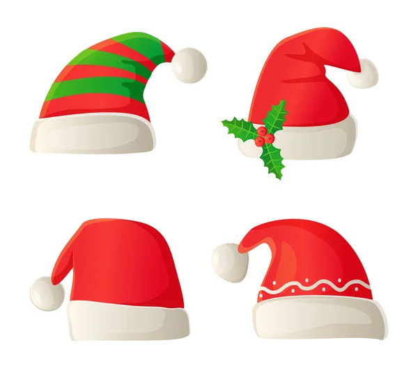 Christmas Santa Costume Hat Set Cartoon Style — Stockvektor