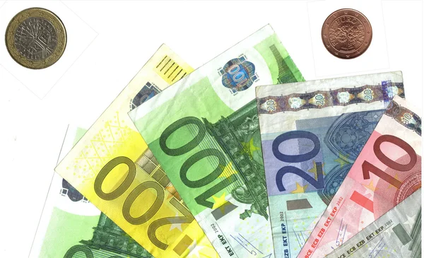 Monete e banconote in euro — Foto Stock