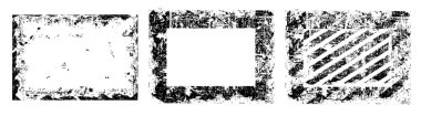 Eski grunge çerçevelerini siyah renk olarak ayarla, düz biçim vektör çizimi tasarla, beyaz üzerine izole edilmiş.