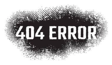 Grunge Black Halvton harf 404 hata, düz stil vektör çizimi, beyaz üzerine izole. Grunge dokusu.