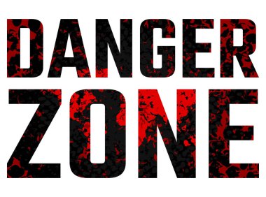 Tehlike bölgesi yazıtları, tasarım düz biçim çizimi, beyaz üzerine izole edilmiş.