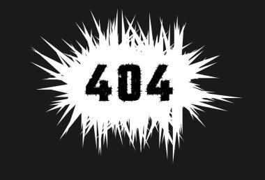 Sivri uçlu kenarlı siyah arkaplan ve sivri dikenli yazıt 404 tasarım düz stil vektör çizimi. beyaz üzerine izole.