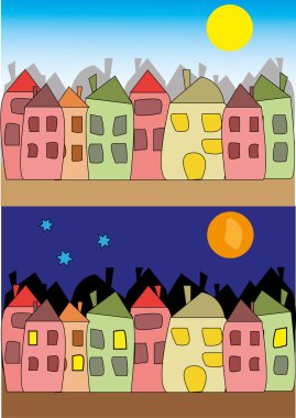 vektör görüntü şehir - gece ve gündüz