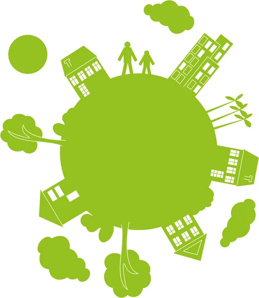 Illustrazione vettoriale pianeta verde su sfondo bianco isolato - Ecologia — Vettoriale Stock
