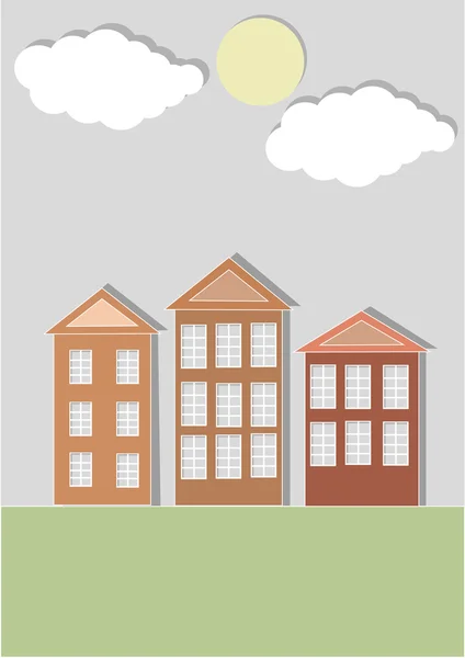 Vector illustration of houses with shadows — Stock Vector