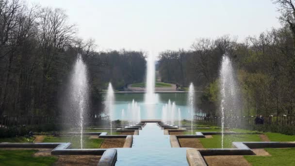 以已消失的池塘和喷泉为背景的公共滨海公园的大瀑布 3月初在法国塞纳河畔被枪杀 — 图库视频影像