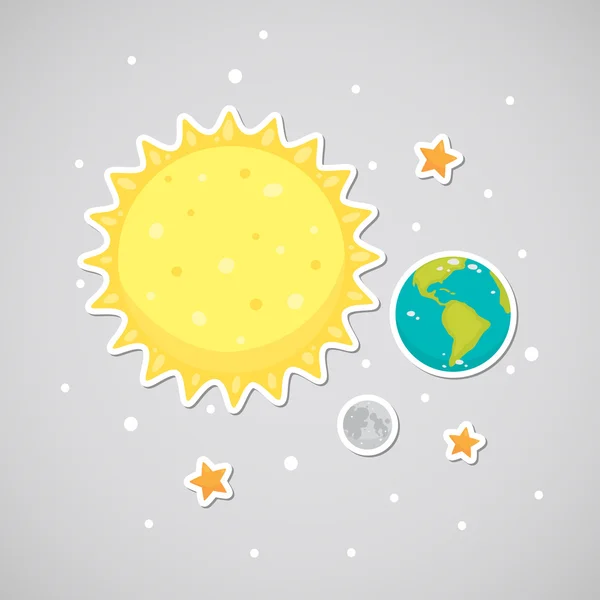 Sticker met de zon, de aarde, de maan — Stockvector