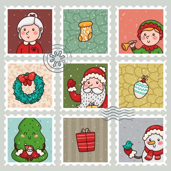 Natale e Capodanno francobolli — Vettoriale Stock